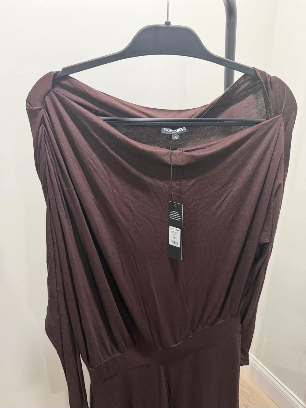 Fashion Nova Long Sleeve Brown Draped Jumpsuit - Picture 2 of 3
